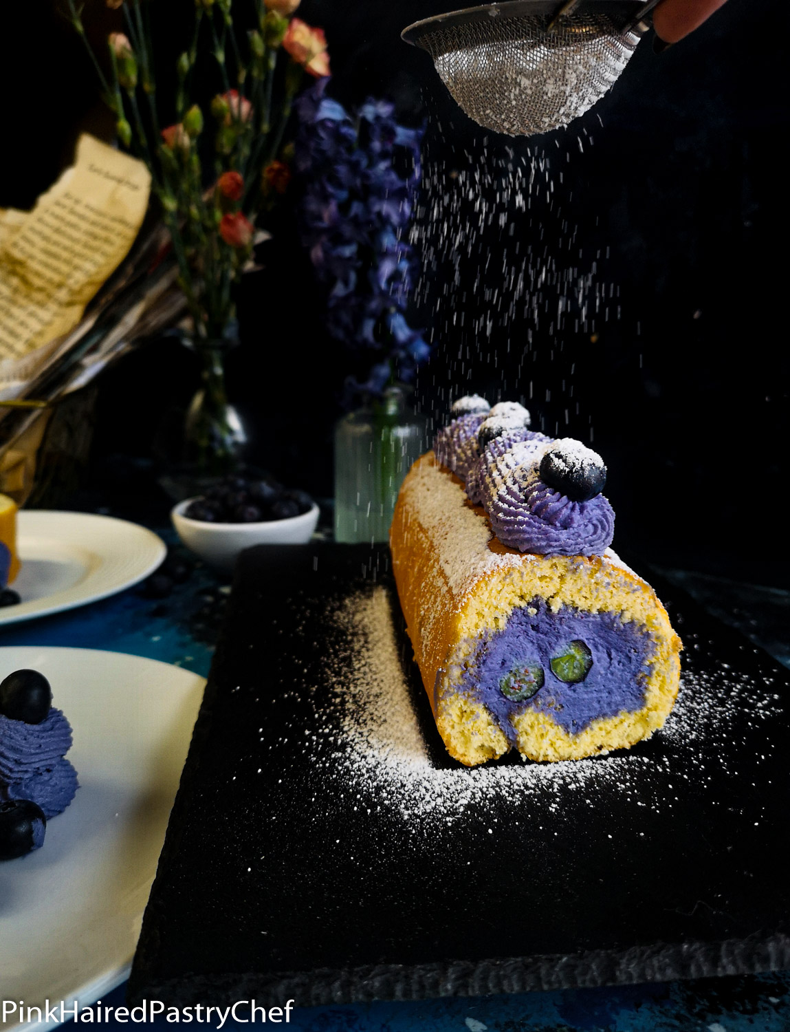 Blueberry White Chocolate Swiss Roll Recipe - Pink Haired Pastry Chef