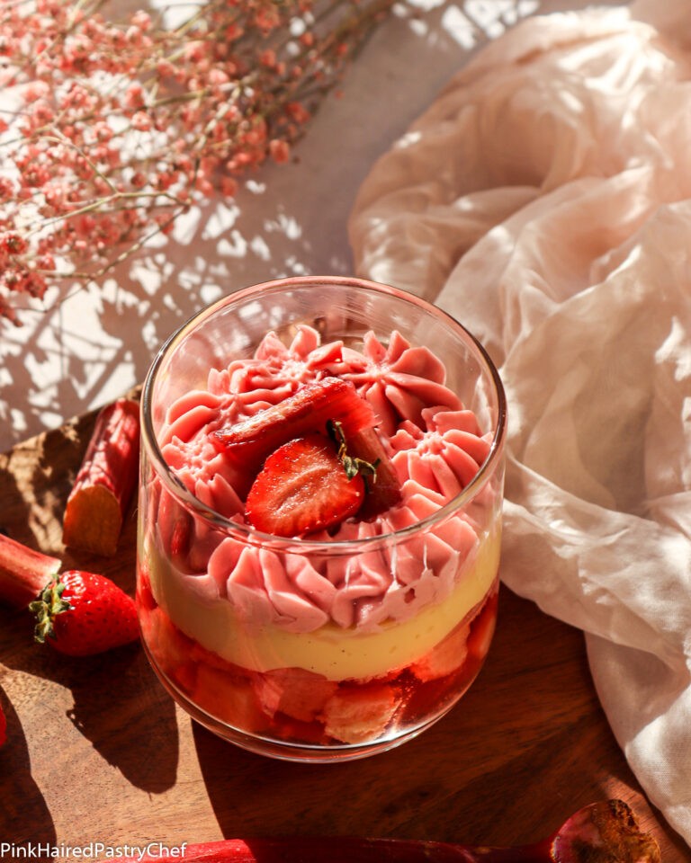 Rhubarb Strawberry Trifle - Irish Recipe - Pink Haired Pastry Chef