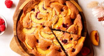 Rustic One Bowl Peach and Raspberry Cake Recipe